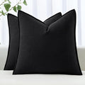 MIULEE Decorative Linen Euro Sham Pillow Covers 24x24 Black ​Boho Farmhouse​ by MIULEE