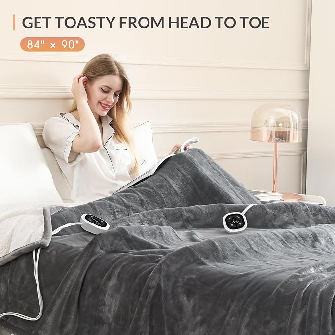 HOMLYNS LuxeHeat Heated Blanket Electric Blanket Queen Size, Soft Flannel - Image 3