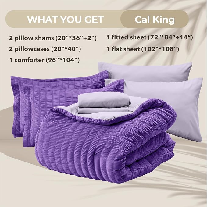 HYMOKEGE Dark Purple/Lavender California King Comforter Set Seersucker 7 Pieces - Image 6