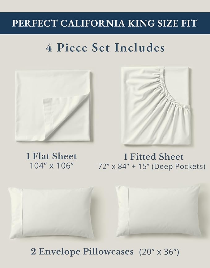 LANE LINEN 100% Organic Cotton California King Sheets Set, 4-Piece Pure Organic - Image 4