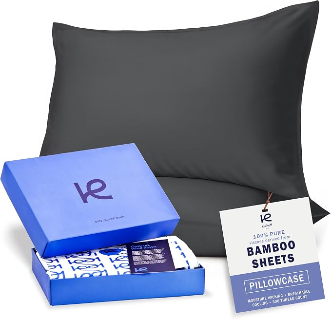 Kickoff Viscose Bamboo Pillowcase, 100% Organic Hidden Zippered Viscose Bamboo by KickoffHome