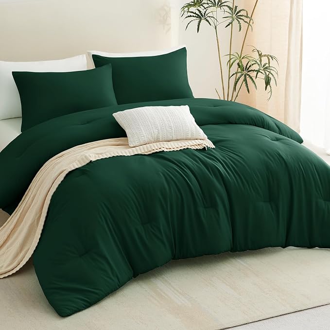 CozyLux Full Size Comforter Set Emerald Green, 3 Pieces Solid Breathable - Image 9