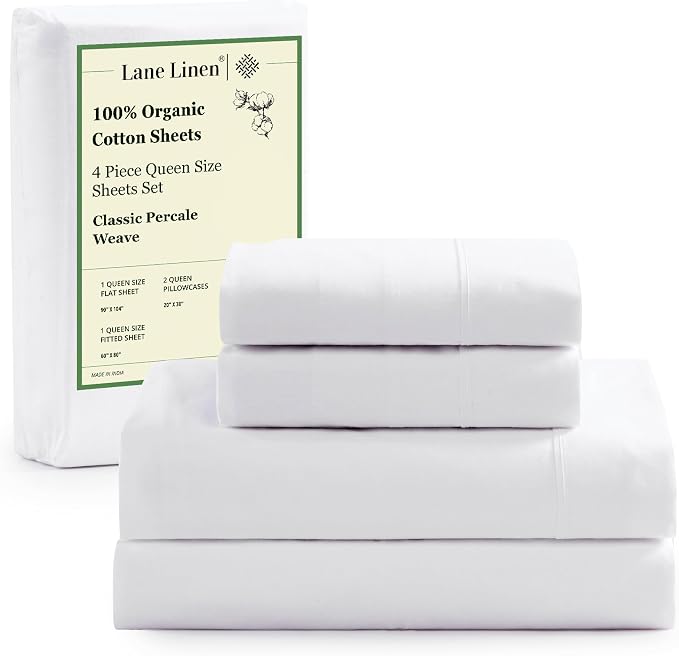 LANE LINEN Eco Friendly 100% Organic Cotton Queen Sheet Set, Soft & Comfy Fully by LaneLinen