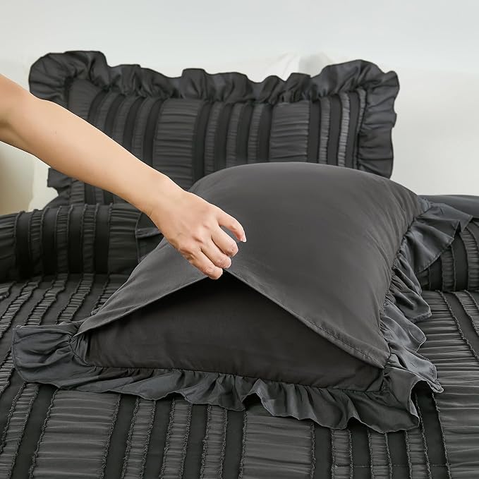 WONGS BEDDING King Size Comforter, Dark Grey Boho Comforter Set King, Shabby - Image 7
