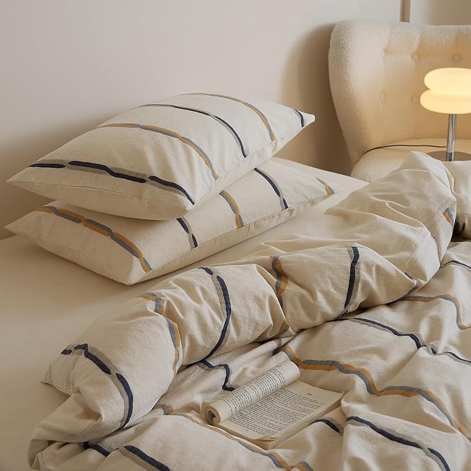 mixinni Cotton Linen Jacquard Duvet Cover Set King, 3-Piece Mid-Century Modern - Image 5