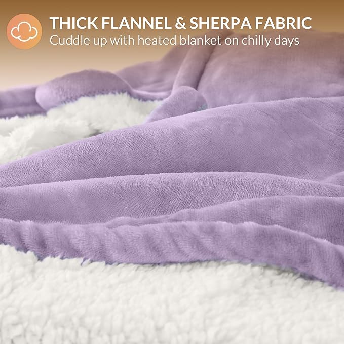 HOMLYNS LuxeHeat Heated Blanket Electric Blanket Twin Size, Soft Flannel Sherpa - Image 5