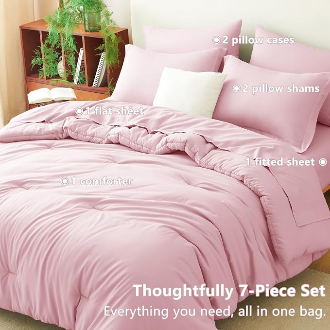CozyLux Full Size Comforter Sets Pink, 7 Pieces Bed in a Bag Full Comforter Set - Image 5