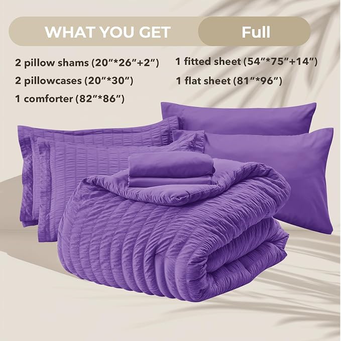 HYMOKEGE Bright Purple Full Size Comforter Sets Seersucker 7 Pieces, All Season - Image 5