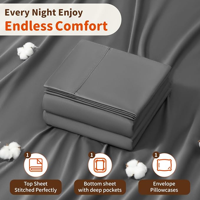LBRO2M 1000 Thread Count 100% Egyptian Cotton Sheets Set Twin, 3 Piece Sets Bed - Image 5
