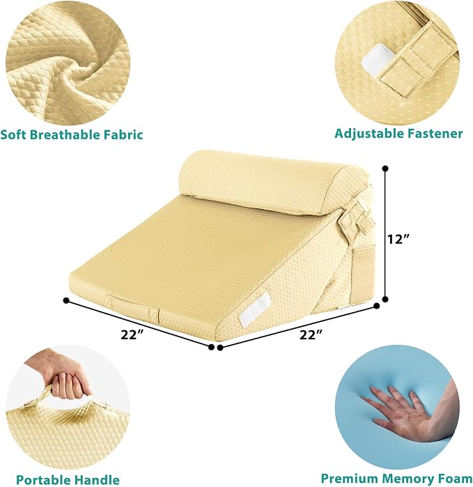 Bedluxe Adjustable 3pcs Bed Wedge Pillow Set, Memory Foam Wedge Pillows Post - Image 3