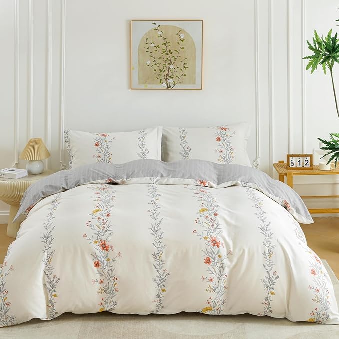 OAITE Duvet Cover Set Twin Size Floral Pattern Ultra Soft 100% Cotton Duvet by OAITE