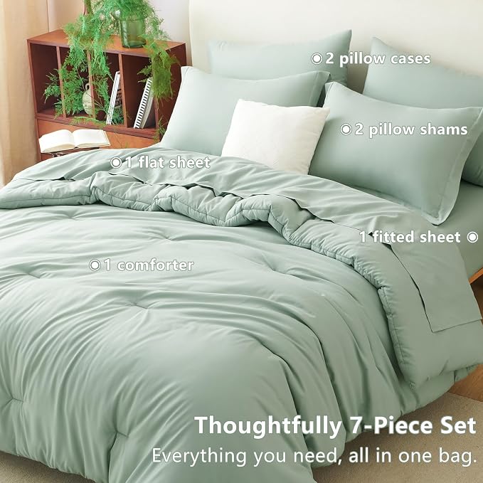CozyLux Full Comforter Set Sage Green, 7 Pieces Bed in a Bag, Bedding Comforter - Image 6