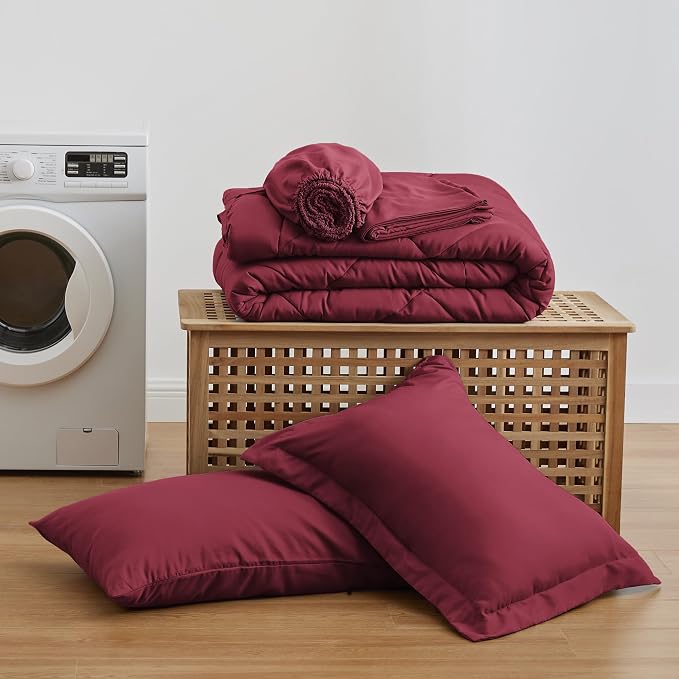Love's cabin Twin Comforter Set Burgundy, 5 Pieces Twin Bed in a Bag, All - Image 6