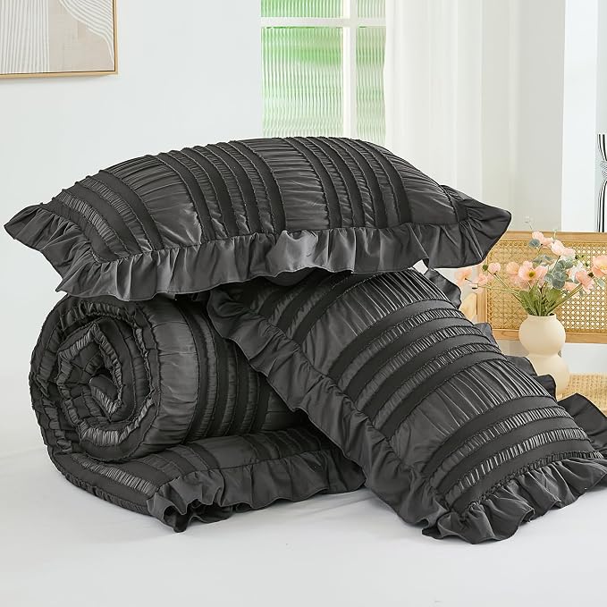 WONGS BEDDING King Size Comforter, Dark Grey Boho Comforter Set King, Shabby - Image 6