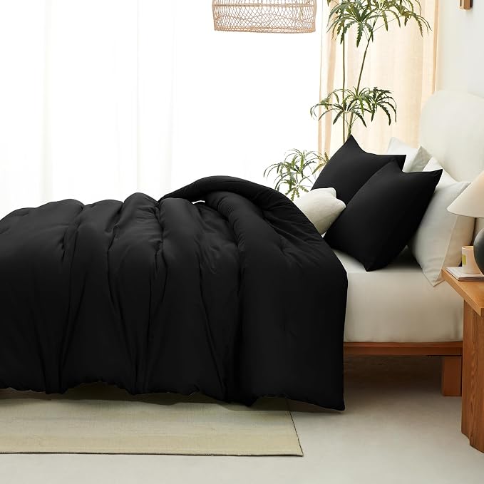 CozyLux Oversized Queen Comforter Set Black, 3 Pieces 98x98 Solid Breathable - Image 8