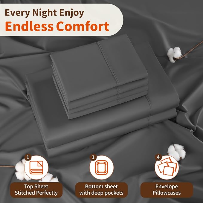 LBRO2M 1000 Thread Count 100% Egyptian Cotton Sheets Set 6 Piece Sets Queen Bed - Image 5