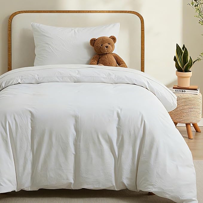 LOVQUE 100% Washed Cotton Duvet Cover Twin Size, Linen-Like Textured White by LOVQUE