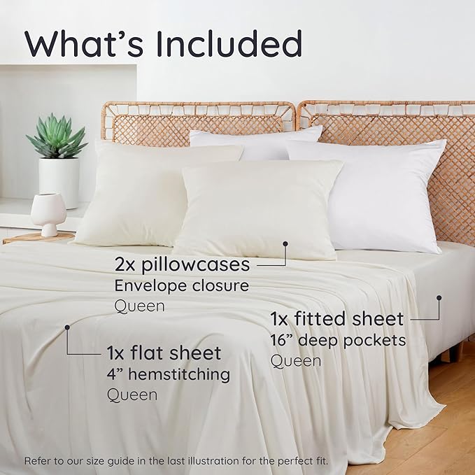 Bambaw 100% Viscose Derived from Bamboo Queen Size Sheet Set - Image 2