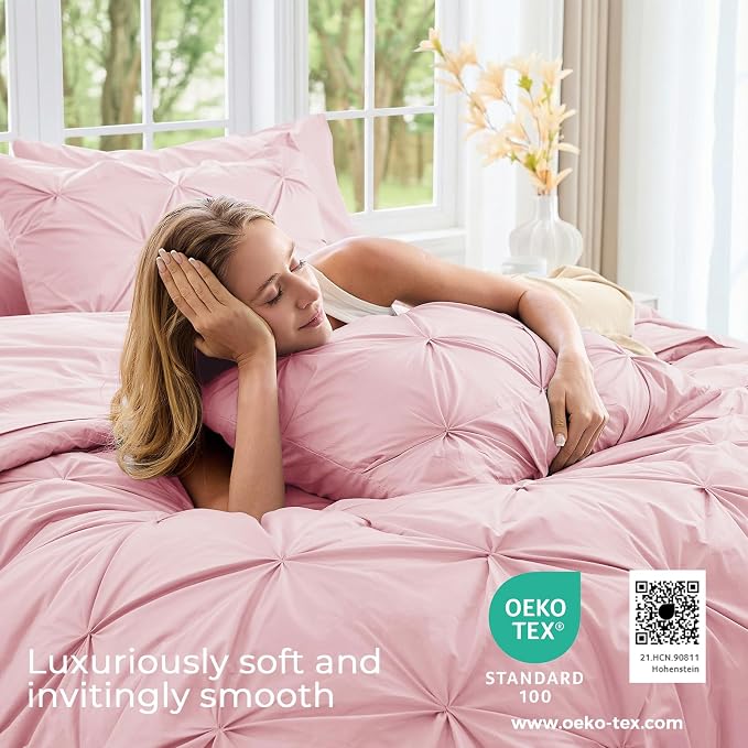 Sasttie Queen Comforter Set, 7-Piece Bed in a Bag, Pintuck Bedding Set - Image 3