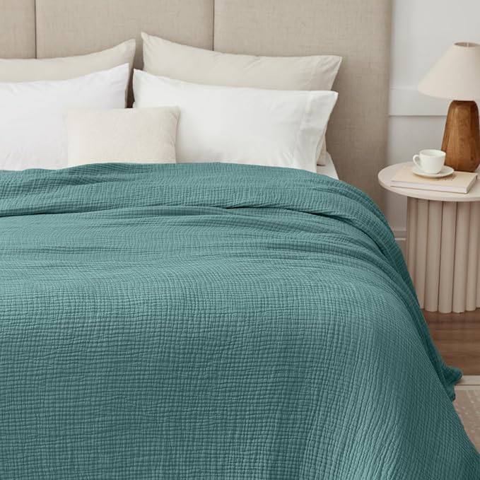 100% Cotton Muslin Blanket Twin XL 66" x 90", Breathable and Cooling Bed - Image 3