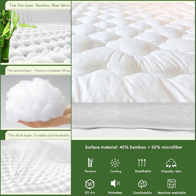 GRT Mattress Pad Cover Rayon from Bamboo California King Size, Extra Thick - Image 3