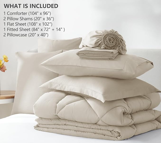 CozyLux California King Comforter Set Oatmeal - Image 9