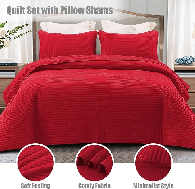 Whale Flotilla Ultra Soft King Quilt Bedding Set, Lightweight Microfiber Red - Image 2