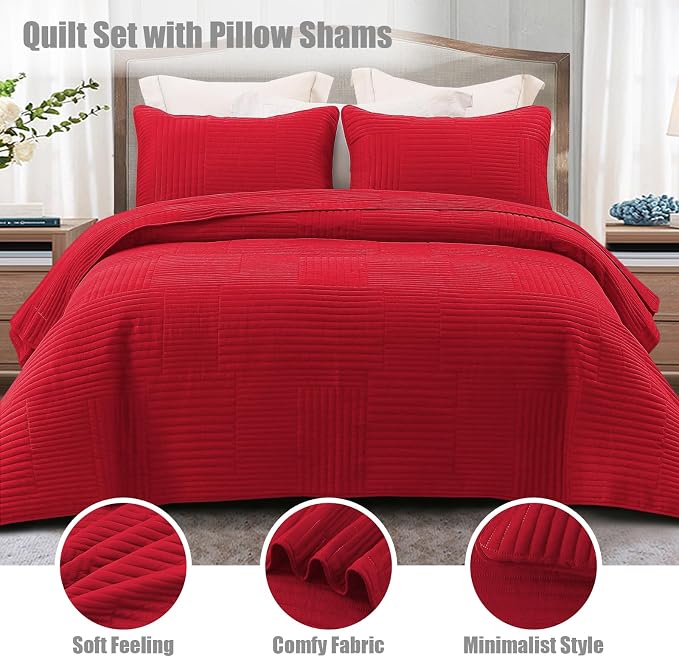 Whale Flotilla Ultra Soft Queen Quilt Bedding Set, Lightweight Microfiber Red - Image 2