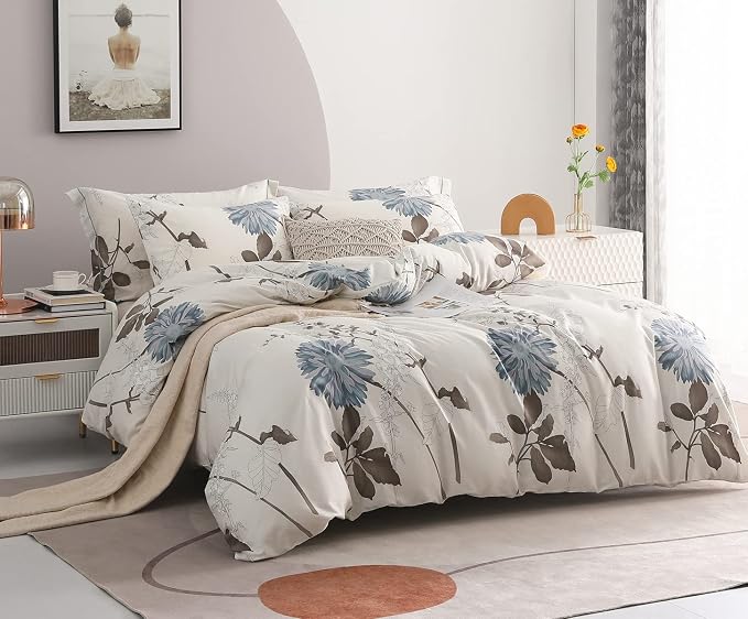 SLEEPBELLA Duvet Cover Twin Size, 600 Thread Count Cotton Botanical Flowers - Image 2