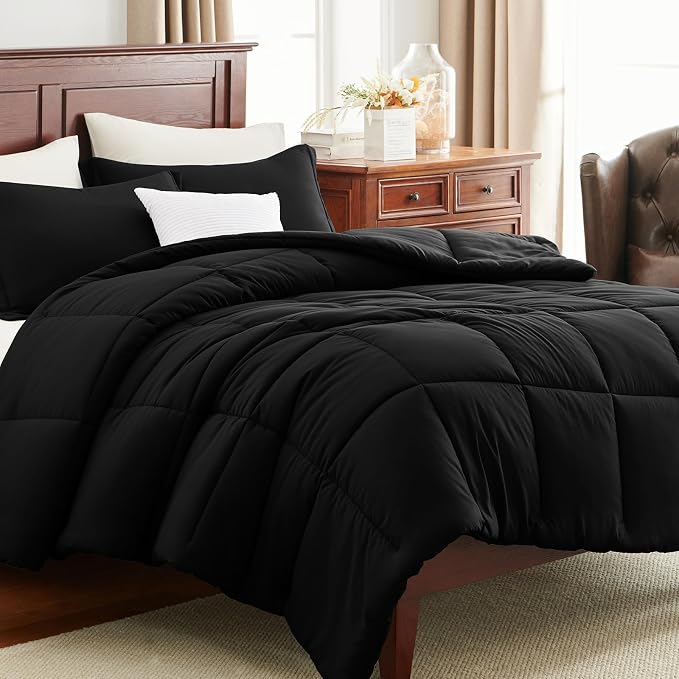 CozyLux Oversized King Comforter Set, 3 Pieces Black 120x98 Box Stitched Design - Image 9