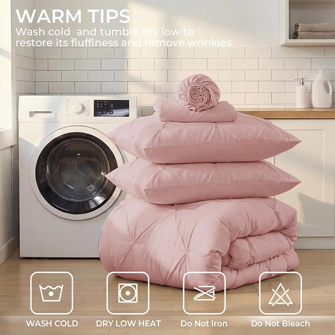 Sasttie Twin XL Comforter Set, 5-Piece Bed in a Bag, Pintuck Bedding Sets - Image 9