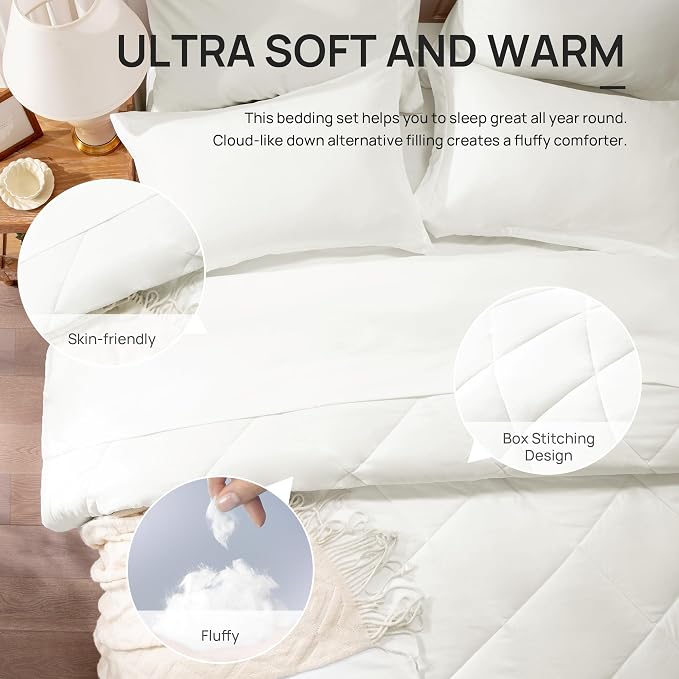 Love's cabin Full Comforter Set Ivory, 7 Pieces Full Bed in a Bag, All Season - Image 4