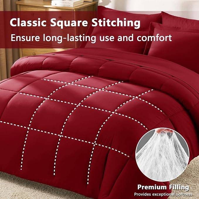 CozyLux Full Size Comforter Sets Dark Red - Image 6