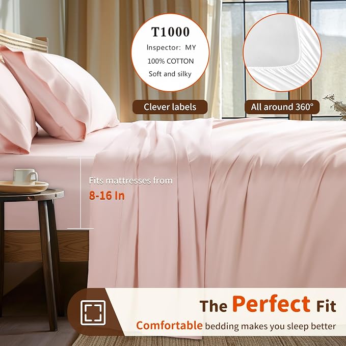 LBRO2M 1000 Thread Count 100% Egyptian Cotton Sheets Set Twin XL, 3 Piece Sets - Image 3