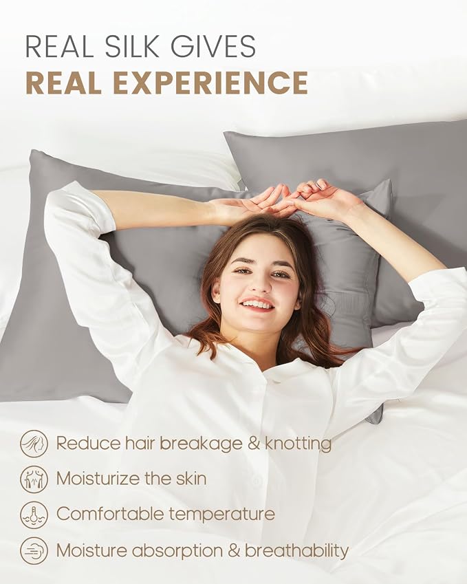 THXSILK Set of 2 100% Mulberry Silk Pillowcases - Image 3