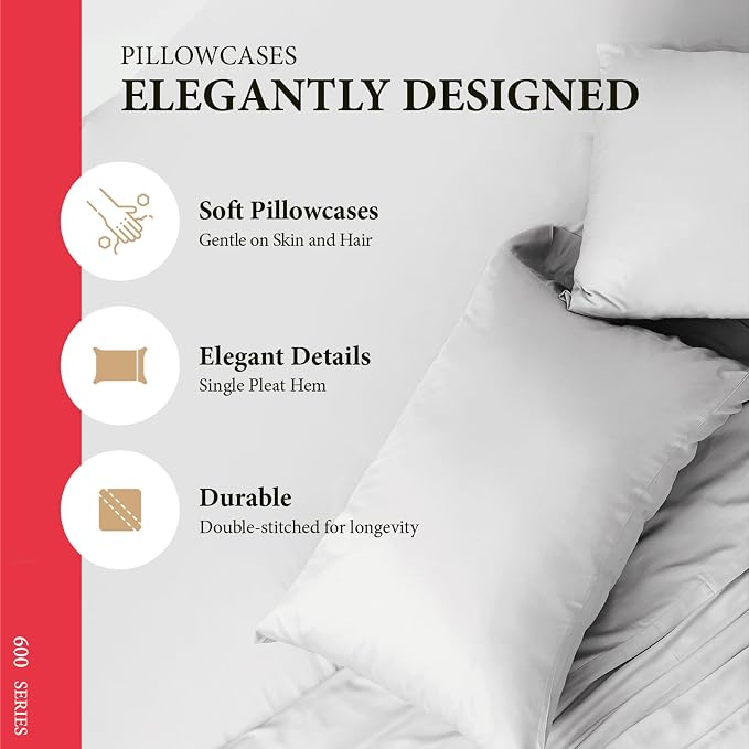 100% Egyptian Cotton Queen/Standard Pillow Cases Set of 2 - Image 4