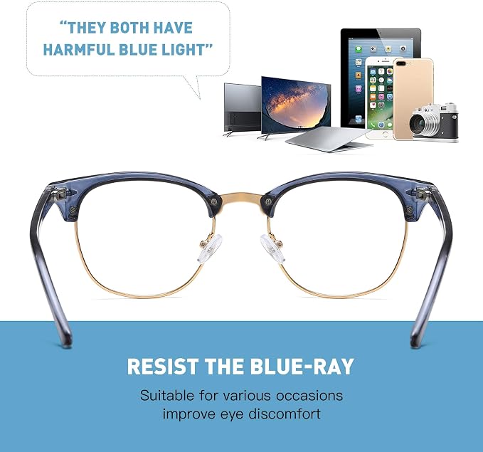 Blue Light Blocking Glasses Vintage Half Frame UV Clear Lens Anti Eyestrain - Image 7