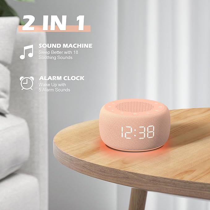 Buffbee Sound Machine & Alarm Clock 2-in-1, 0-100% Clock Face Brightness - Image 2