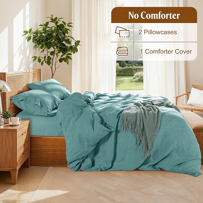 LBRO2M 100% France Linen Duvet Cover Set Cal King Size 3 Pcs Natural Flax - Image 4