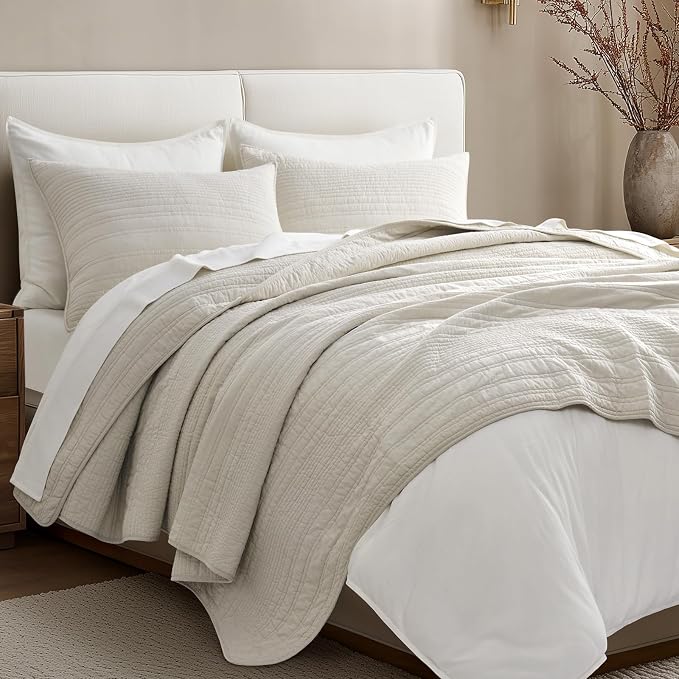 EVERGRACEHOME 100% Cotton Modern Lines Quilt Set King Size, Pre-Washed Soft - Image 5