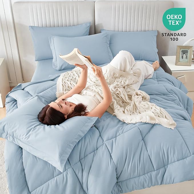 Sasttie Full Size Comforter Sets, 7 Pieces Bed in a Bag Full, Complete Bedding - Image 5
