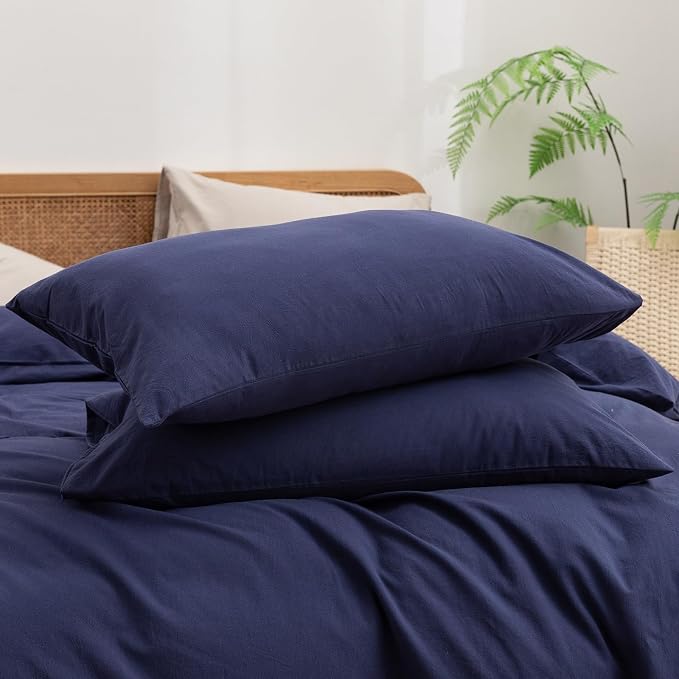 BESTOUCH Duvet Cover Set 100% Washed Cotton Linen Feel Super Soft Comfortable - Image 7
