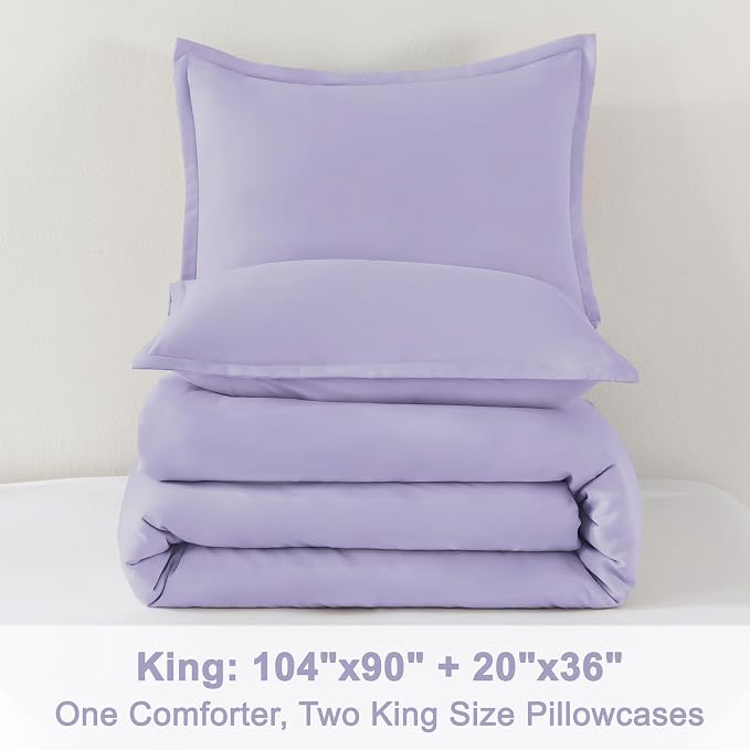 Litanika Lavender Purple Comforter King Size, 3 Pieces Lightweight Solid - Image 9