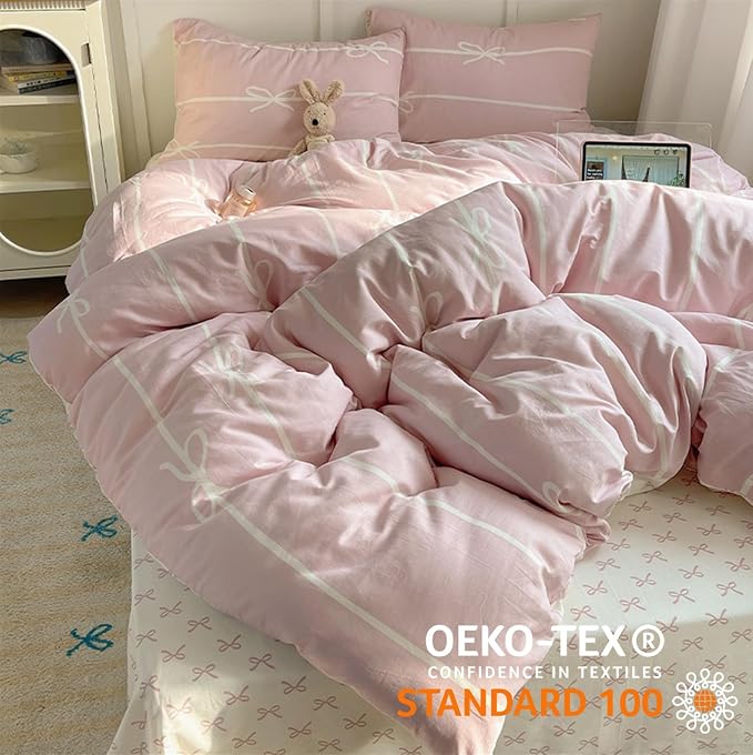 Nayoroom Pink Bow Duvet Cover Queen Size Kids Girls Cute Coquette Bedding Set 3 - Image 4
