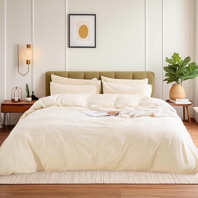 NEXHOME PRO Duvet Cover Set King Size Linen Look Textured Organic Natural 100% - Image 2