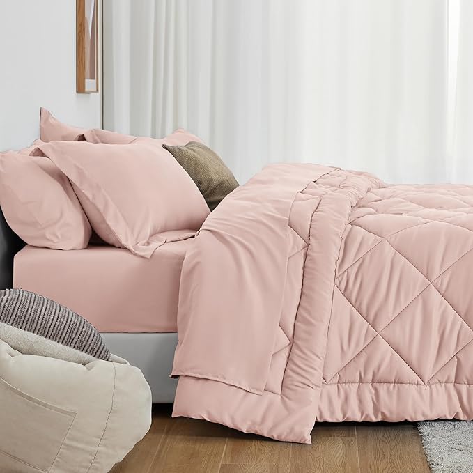 Love's cabin California King Comforter Set Pink, 7 Pieces California King Bed - Image 3