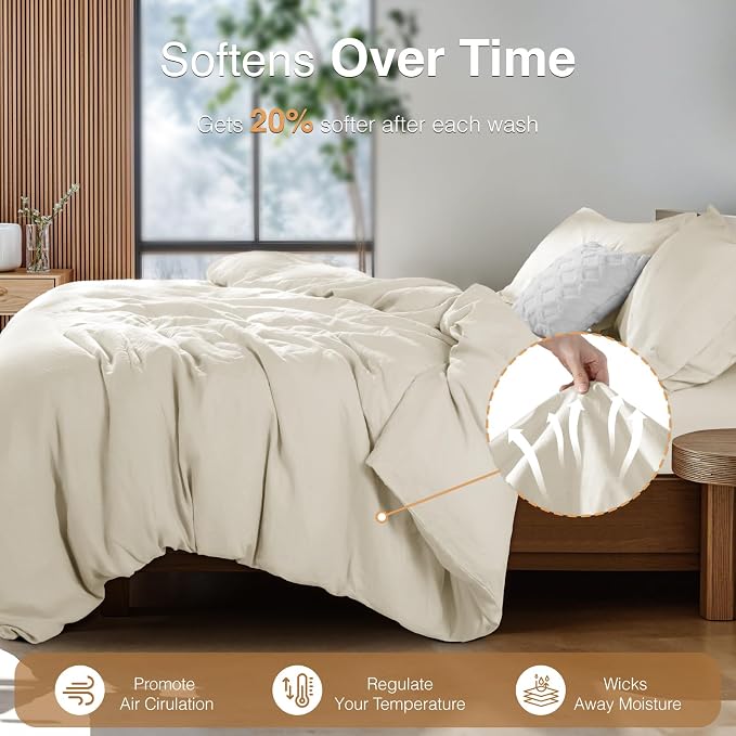 SONORO KATE 100% French Linen Duvet Cover Queen Size, Soft Breathable - Image 5