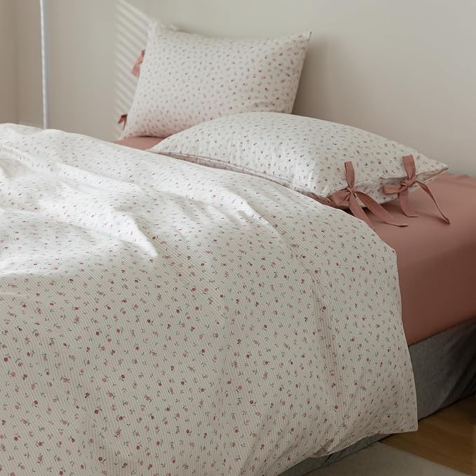 mixinni Soft Aesthetic Floral Print White Duvet Cover Pink Rose Pattern Girls - Image 6