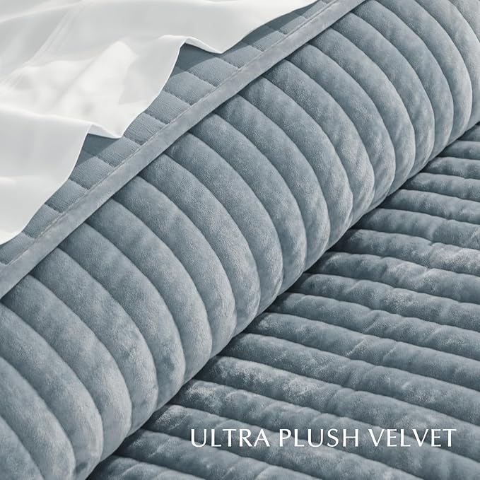 EVERGRACE Velvet Quilt Set King Size, Luxurious Soft Striped Channel Bedding Set - Image 5