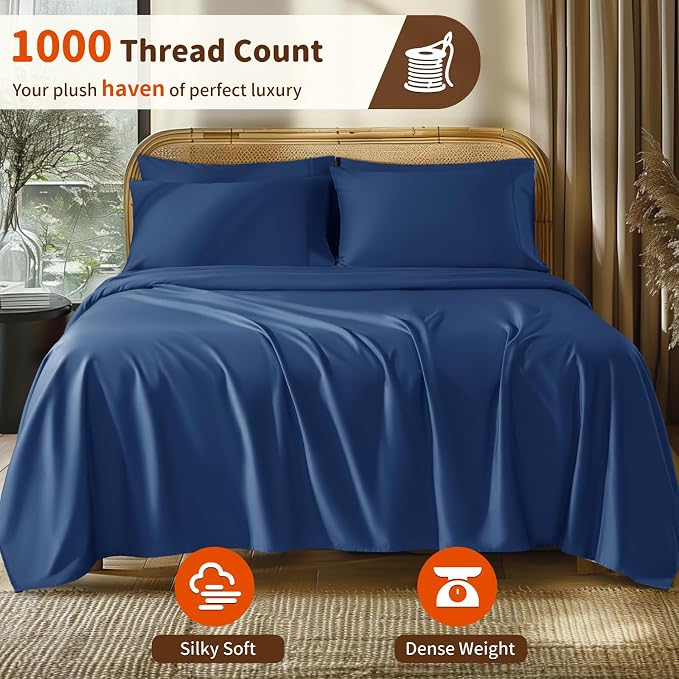 LBRO2M 1000 Thread Count 100% Egyptian Cotton Sheets Set 6 Piece Sets Queen Bed - Image 2